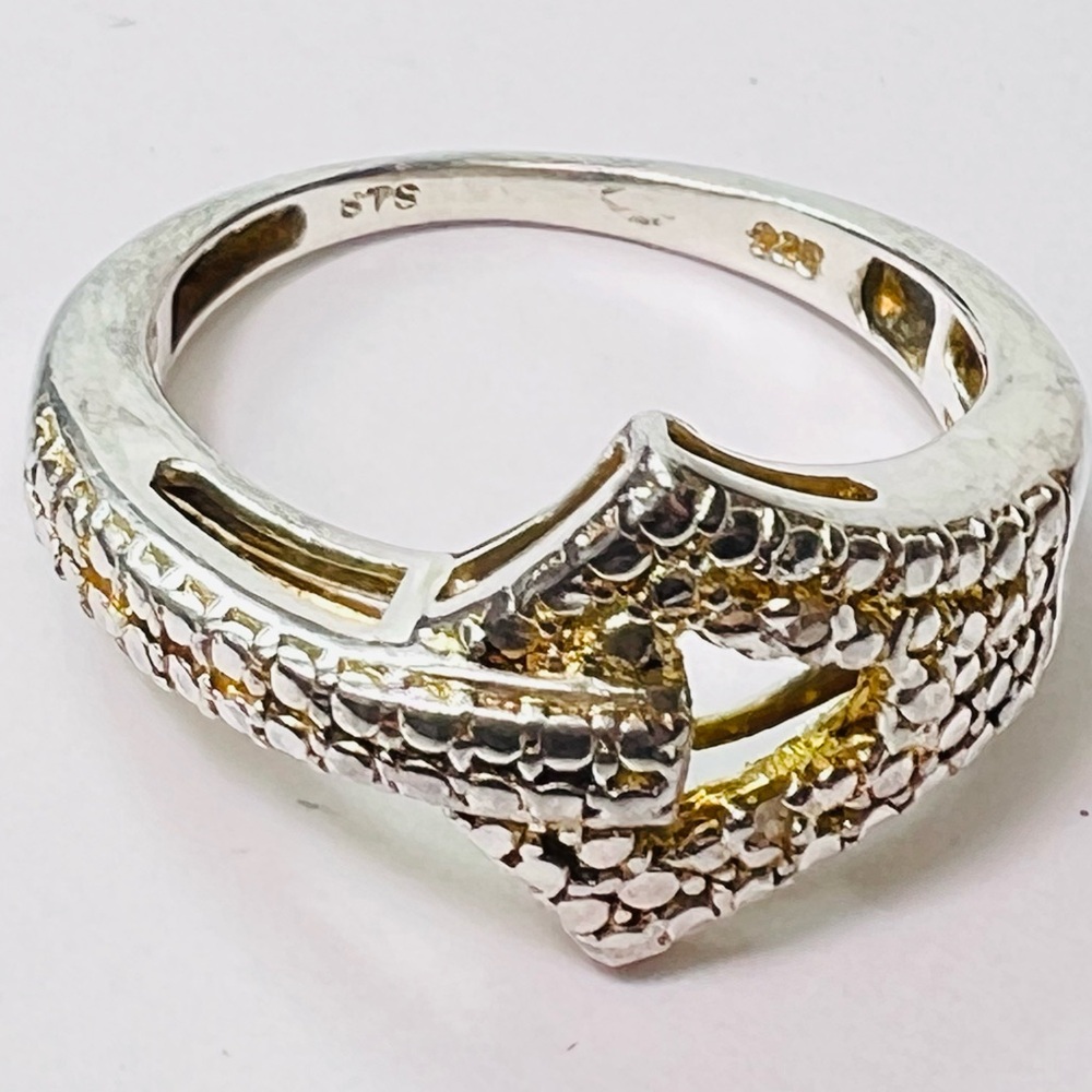 Sterling Silver Geometric Buckle Textured Statement Ring SZ 6.75 Modern Artisan